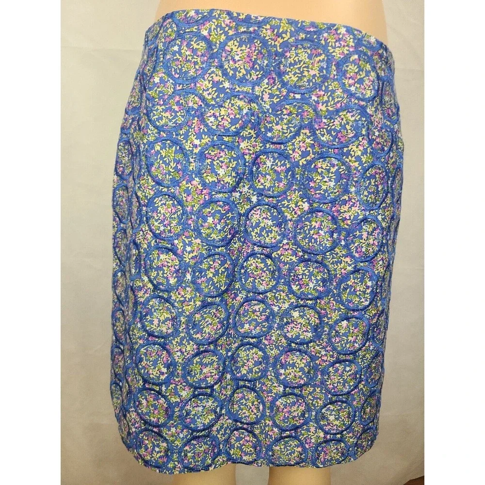 Sevier Skirts Women's (M?) Blue Embroidery Purple Floral Custom Made Short Skirt